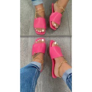 NWT!! Hot Pink Sandals with Gold Ankle Chain